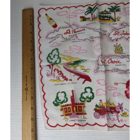 Vintage Handkerchief 1950’s Virgin Islands Souvenir St Thomas croix John 13” Sq - Picture 3 of 5